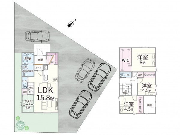 米子市車尾、新築一戸建ての間取り画像です