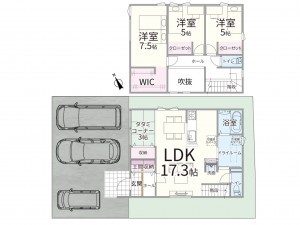 鳥取市浜坂、新築一戸建ての間取り画像です