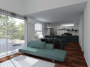 鳥取市浜坂、新築一戸建ての居間画像です