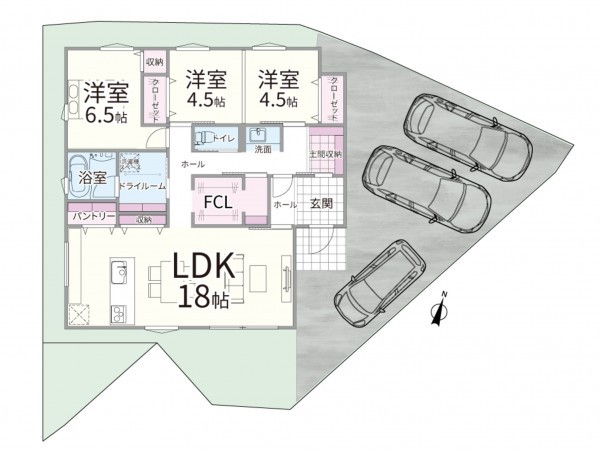 鳥取市浜坂、新築一戸建ての間取り画像です