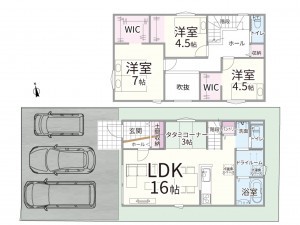 鳥取市南吉方、新築一戸建ての間取り画像です