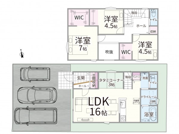 鳥取市南吉方、新築一戸建ての間取り画像です