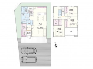 米子市新開、新築一戸建ての間取り画像です
