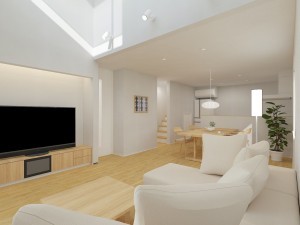 米子市新開、新築一戸建ての居間画像です