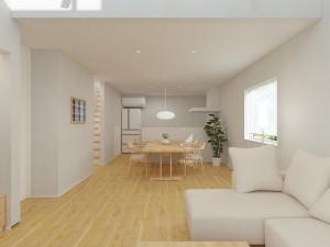 米子市新開、新築一戸建ての居間画像です
