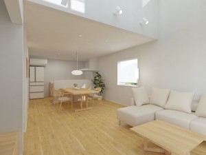 米子市新開、新築一戸建ての居間画像です