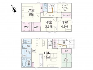 松江市東忌部町、新築一戸建ての間取り画像です