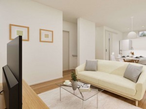 松江市玉湯町玉造、新築一戸建ての居間画像です