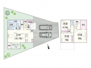 松江市玉湯町玉造、新築一戸建ての間取り画像です