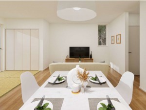 松江市玉湯町玉造、新築一戸建ての居間画像です