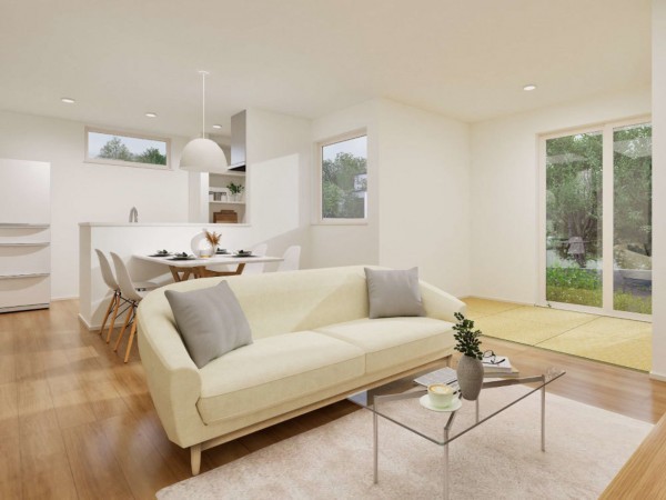 松江市玉湯町玉造、新築一戸建ての居間画像です