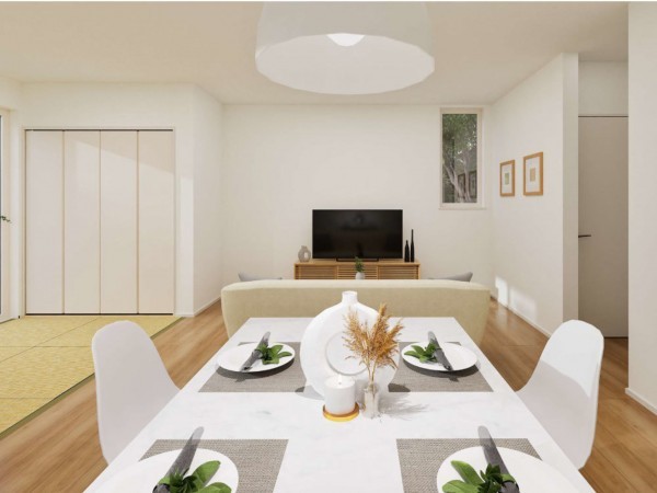 松江市玉湯町玉造、新築一戸建ての居間画像です