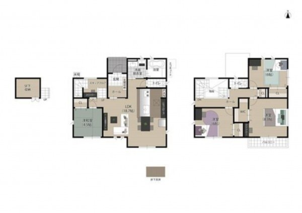 出雲市斐川町上直江、新築一戸建ての間取り画像です