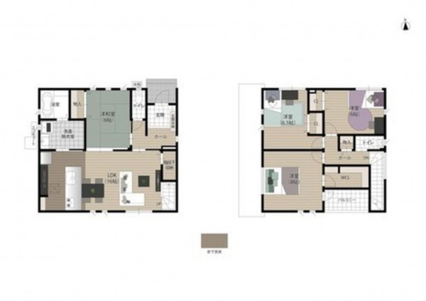出雲市斐川町上直江、新築一戸建ての間取り画像です