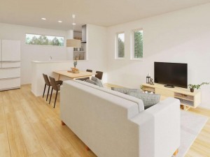 鳥取市卯垣、新築一戸建ての居間画像です