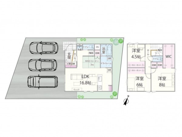 鳥取市卯垣、新築一戸建ての間取り画像です
