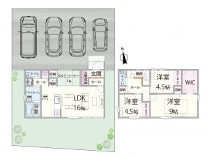 松江市浜佐田町、新築一戸建ての間取り画像です