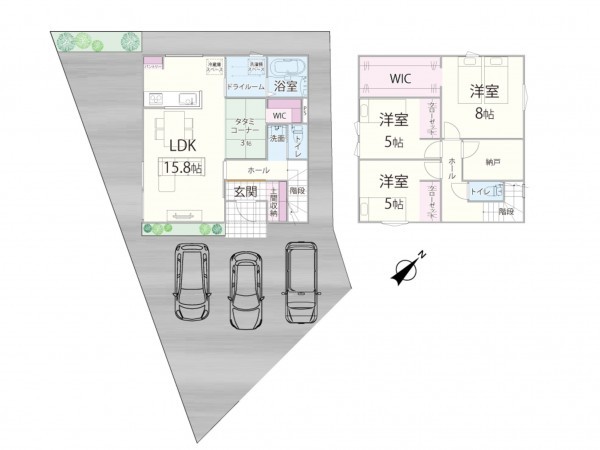 米子市旗ヶ崎、新築一戸建ての間取り画像です