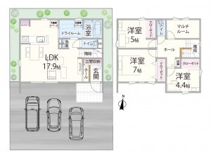 松江市法吉町、新築一戸建ての間取り画像です