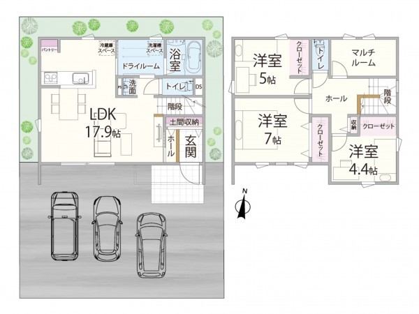 松江市法吉町、新築一戸建ての間取り画像です