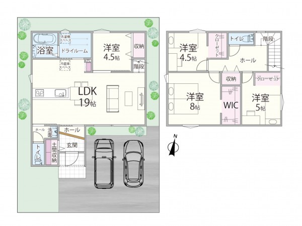 松江市法吉町、新築一戸建ての間取り画像です
