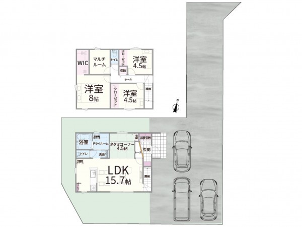 松江市西川津町、新築一戸建ての間取り画像です