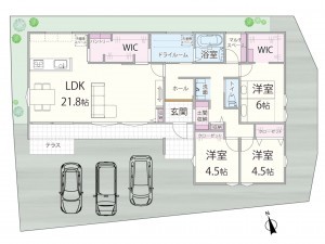 倉吉市、新築一戸建ての間取り画像です