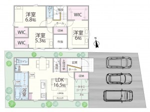 鳥取市卯垣、新築一戸建ての間取り画像です