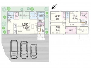 米子市旗ヶ崎、新築一戸建ての間取り画像です