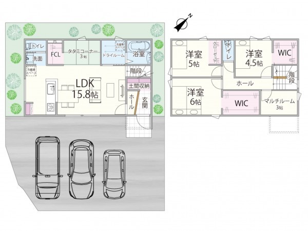 米子市旗ヶ崎、新築一戸建ての間取り画像です
