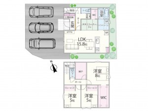 鳥取市浜坂、新築一戸建ての間取り画像です