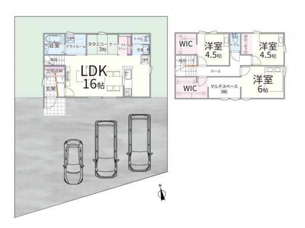 境港市上道町、新築一戸建ての間取り画像です