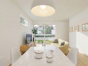 境港市上道町、新築一戸建ての居間画像です