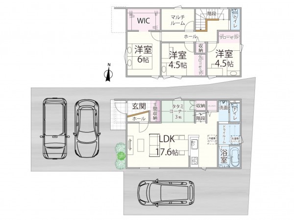 鳥取市湖山町南、新築一戸建ての間取り画像です