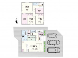 鳥取市湖山町南、新築一戸建ての間取り画像です