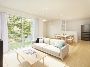 倉吉市、新築一戸建ての居間画像です