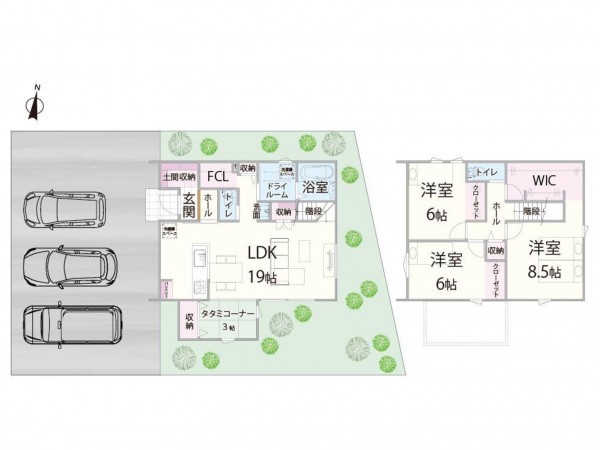 倉吉市、新築一戸建ての間取り画像です
