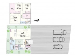 松江市東津田町、新築一戸建ての間取り画像です