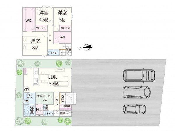 松江市東津田町、新築一戸建ての間取り画像です
