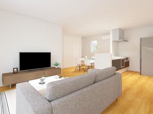 松江市東出雲町揖屋、新築一戸建ての居間画像です