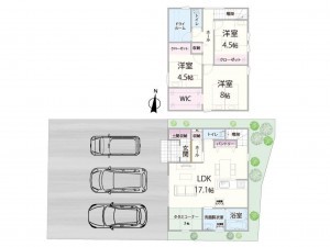 松江市東出雲町揖屋、新築一戸建ての間取り画像です