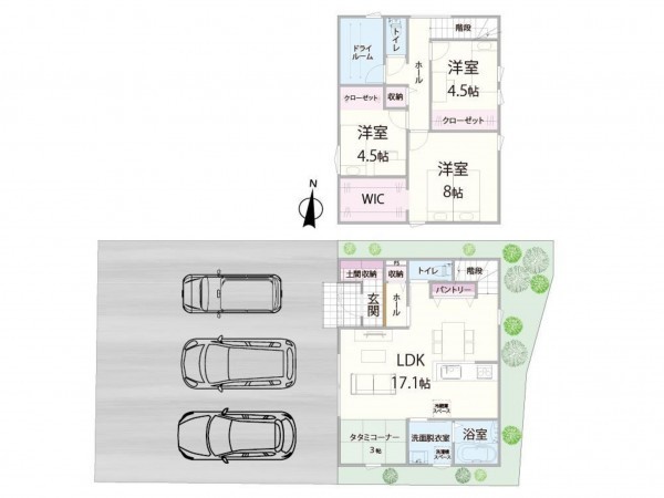 松江市東出雲町揖屋、新築一戸建ての間取り画像です