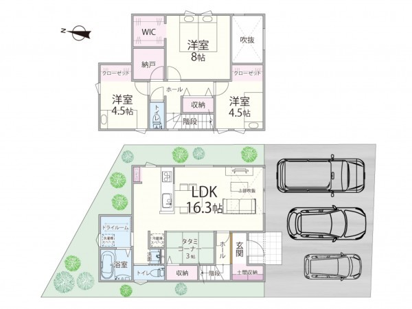鳥取市岩倉、新築一戸建ての間取り画像です