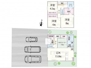 松江市東出雲町揖屋、新築一戸建ての間取り画像です