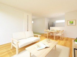 松江市東出雲町揖屋、新築一戸建ての居間画像です