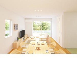 松江市東出雲町揖屋、新築一戸建ての居間画像です