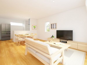 松江市東出雲町揖屋、新築一戸建ての居間画像です