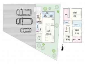 松江市東出雲町揖屋、新築一戸建ての間取り画像です