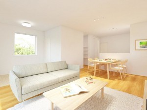 松江市東出雲町揖屋、新築一戸建ての居間画像です