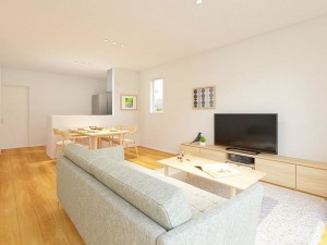 松江市東出雲町揖屋、新築一戸建ての居間画像です
